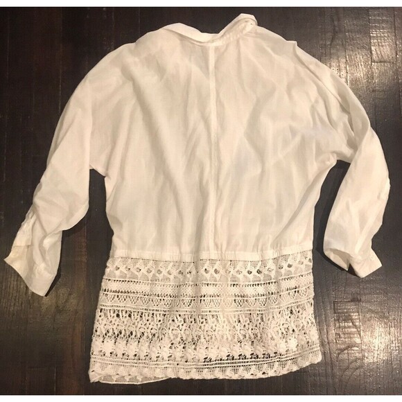 Chicos Top Women Large 2 White Linen Tunic Coverup Blouse Crochet Lace Button Up - Picture 4 of 4